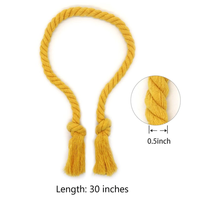 Yteseery 4 Pack Rope Curtain Tiebacks, Natural Cotton Woven Curtain Holdback, Curtain Decorative Holdbacks for Village Rural Boho Style Drapery Tieback, Yellow - Image 3